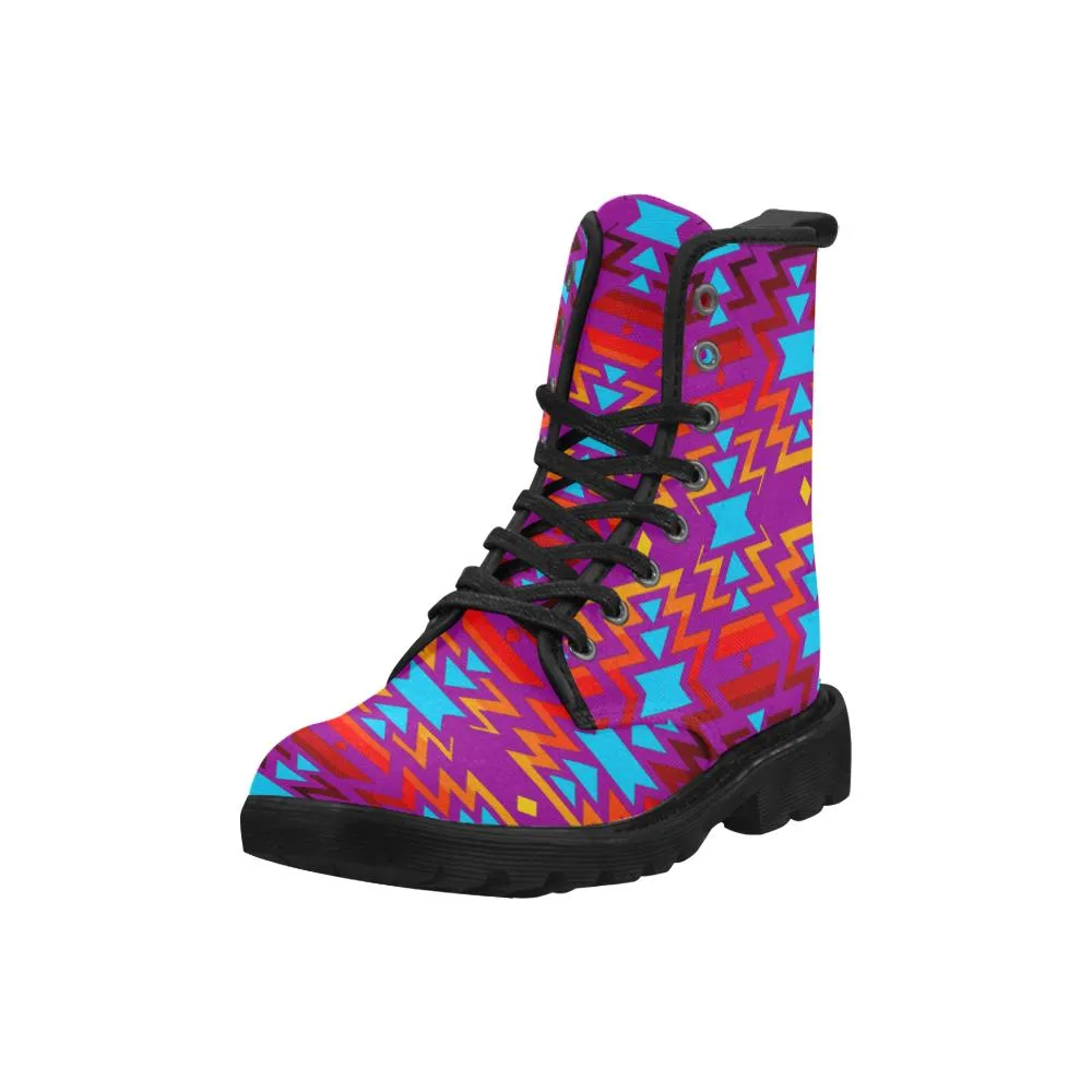 Big Pattern Fire Colors and Sky Moon Shadow Boots for Men (Black)