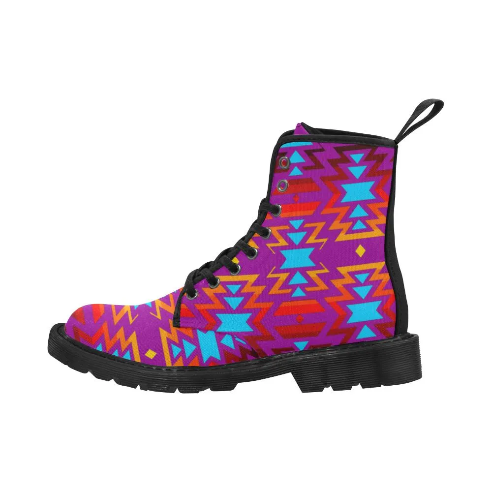 Big Pattern Fire Colors and Sky Moon Shadow Boots for Men (Black)