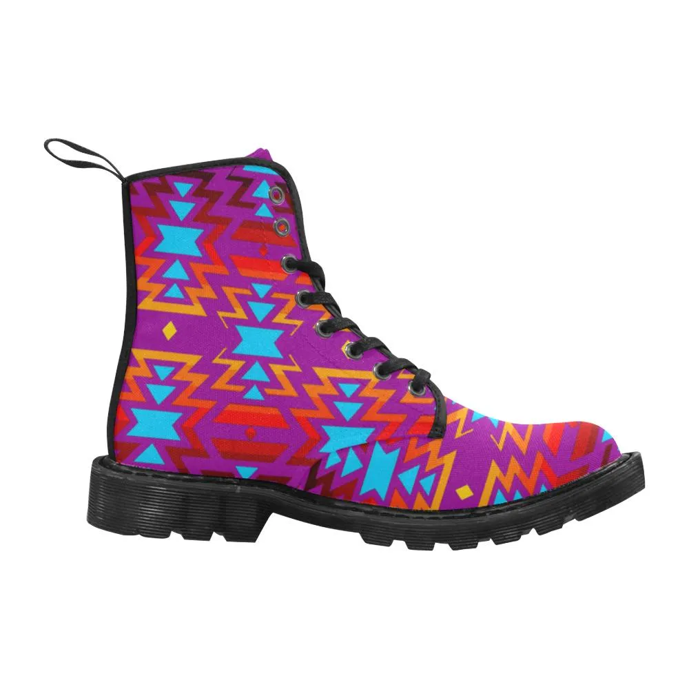 Big Pattern Fire Colors and Sky Moon Shadow Boots for Men (Black)