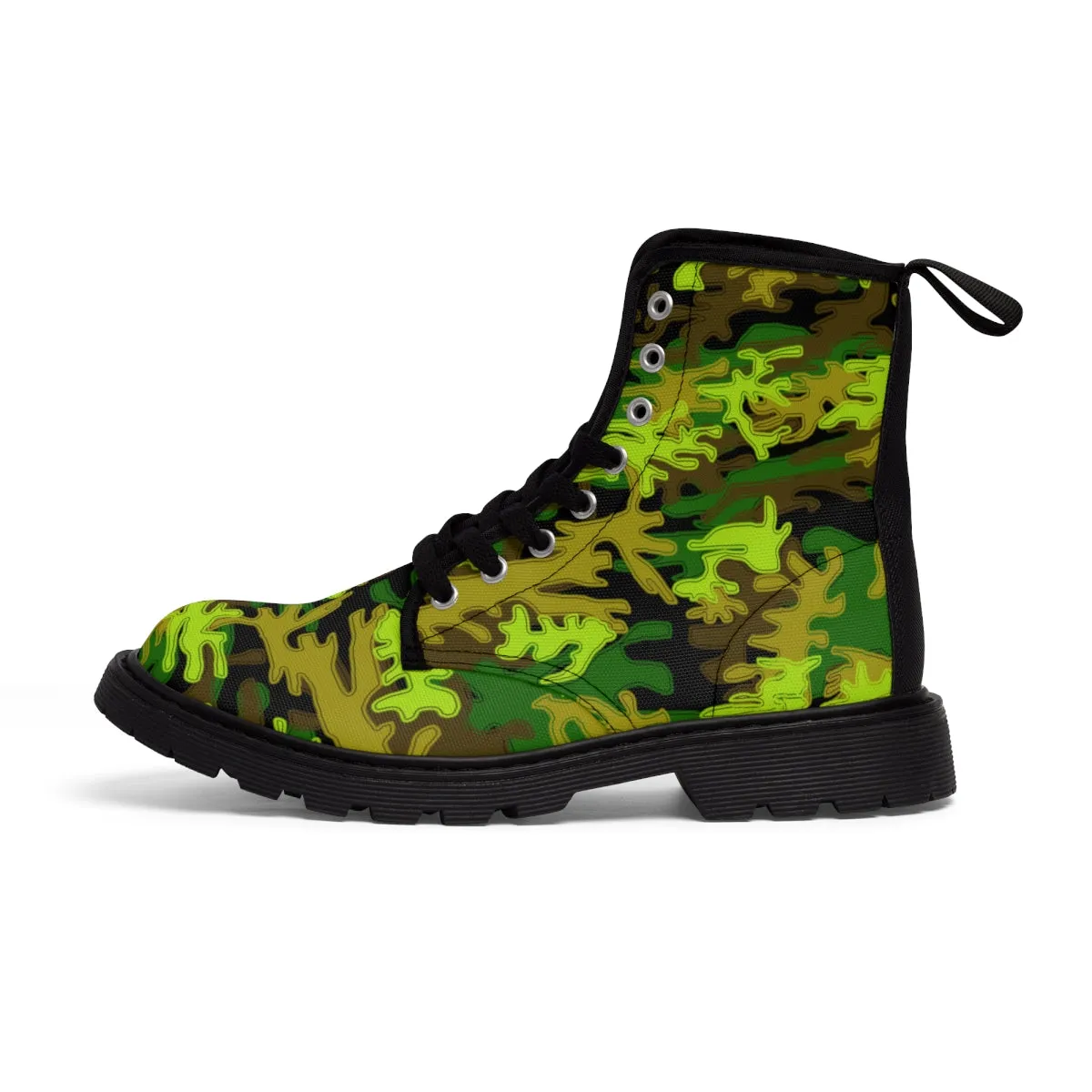 Black Camo Print Women's Boots, Army Military Print Best Winter Laced Up Canvas Boots For Women (US Size 6.5-11)