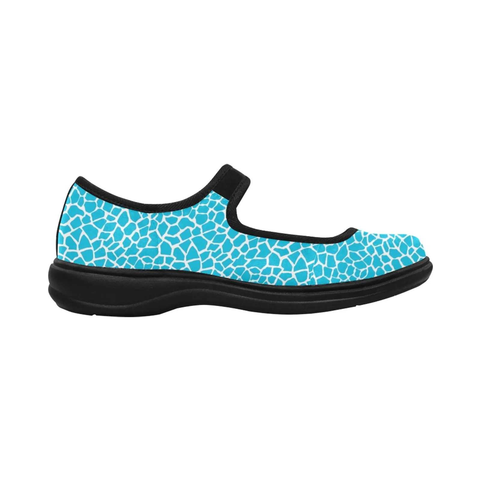 Blue Animal Print Mila Satin Women's Mary Jane Shoes (Model 4808)