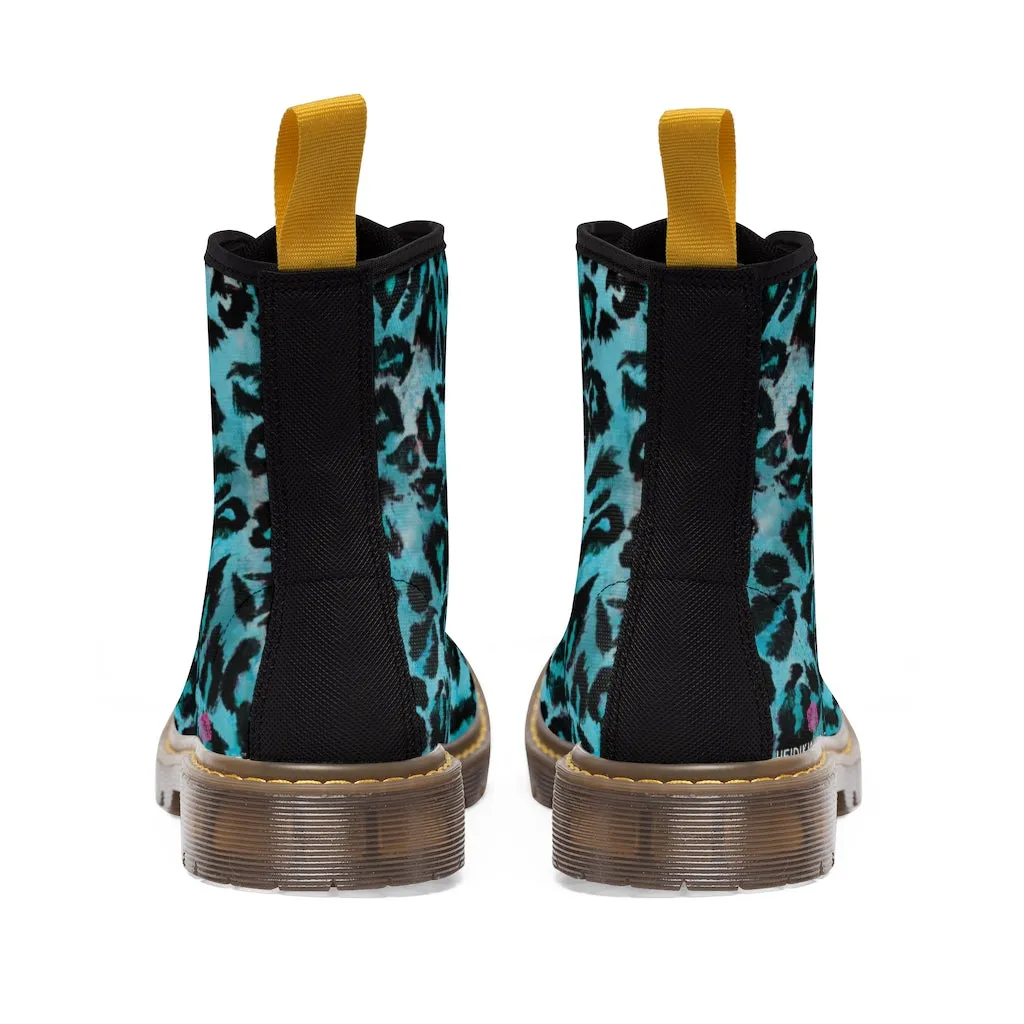 Blue Leopard Women's Canvas Boots, Best Leopard Animal Print Winter Boots For Ladies (US Size 6.5-11)