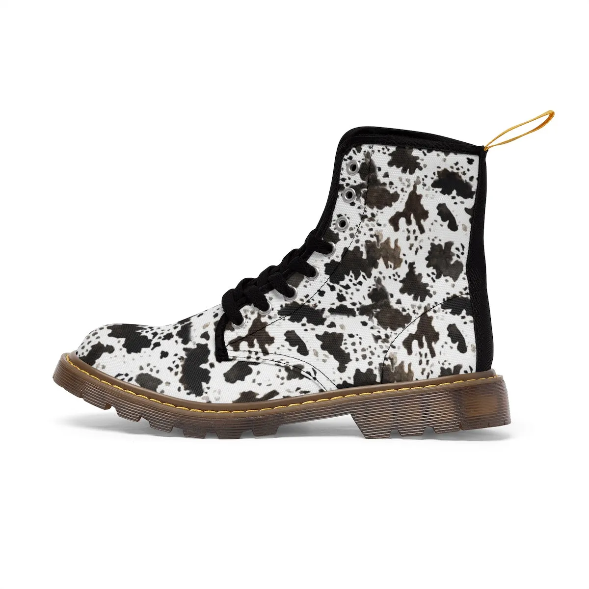 Brown Cow Women's Boots, Cow Animal Print Canvas Women's Winter Boots Shoes