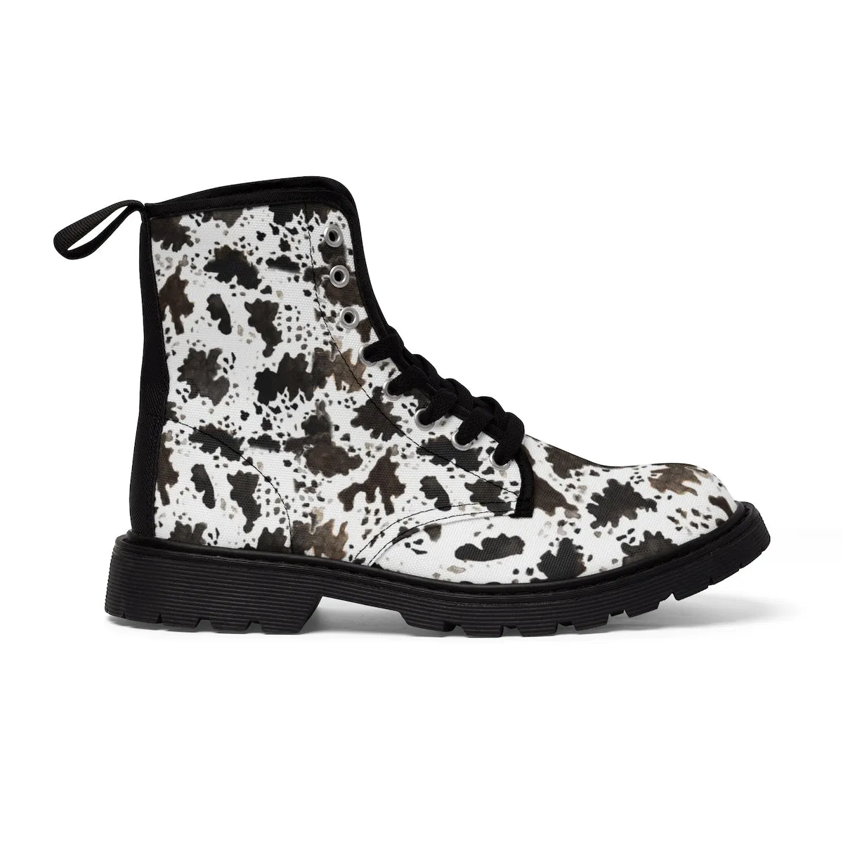 Brown Cow Women's Boots, Cow Animal Print Canvas Women's Winter Boots Shoes