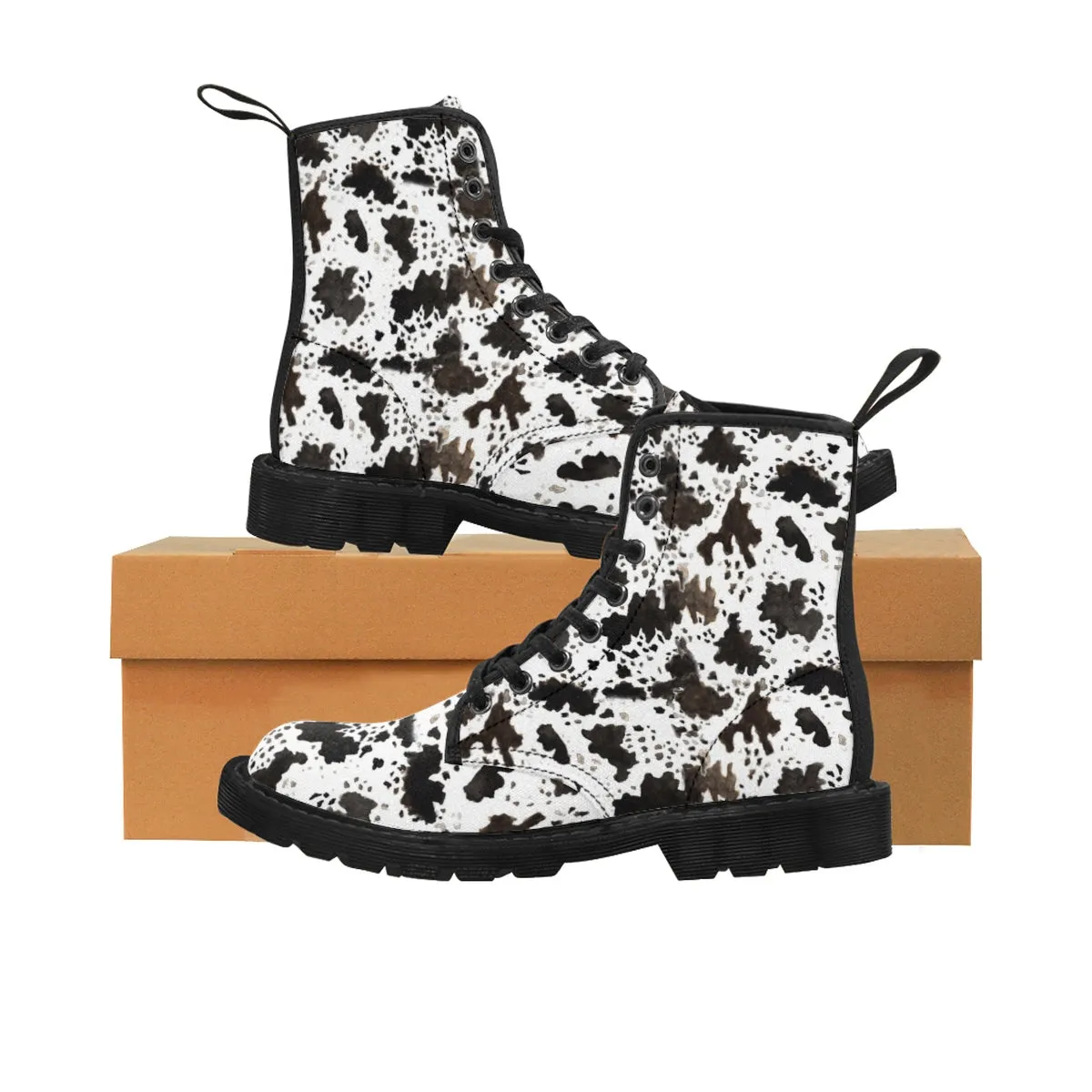 Brown Cow Women's Boots, Cow Animal Print Canvas Women's Winter Boots Shoes