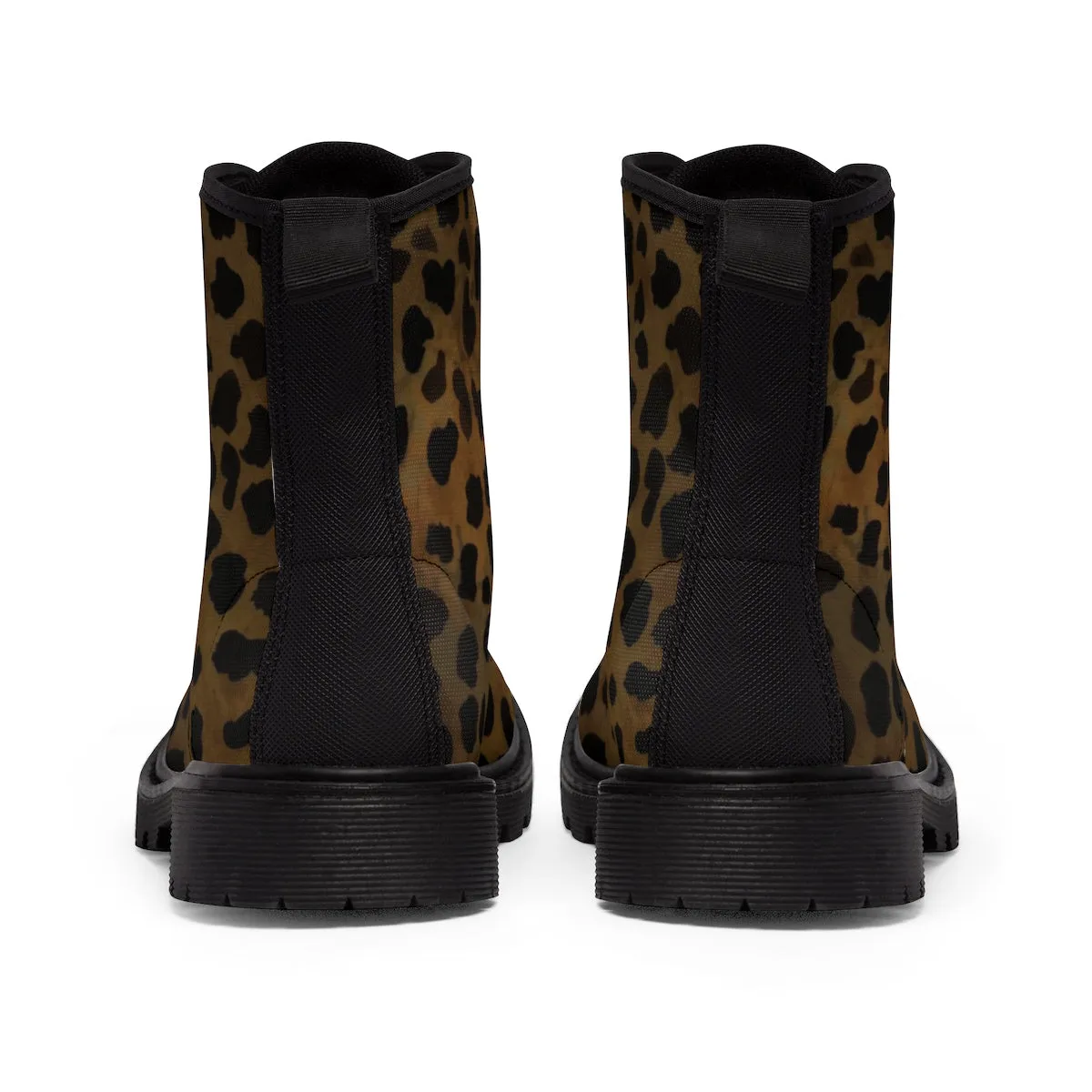 Brown Leopard Women's Boots, Animal Print Winter Laced-Up Canvas Hikers Boots For Ladies