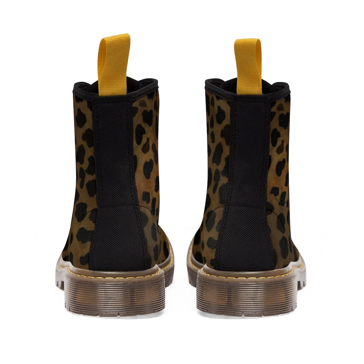 Brown Leopard Women's Boots, Animal Print Winter Laced-Up Canvas Hikers Boots For Ladies