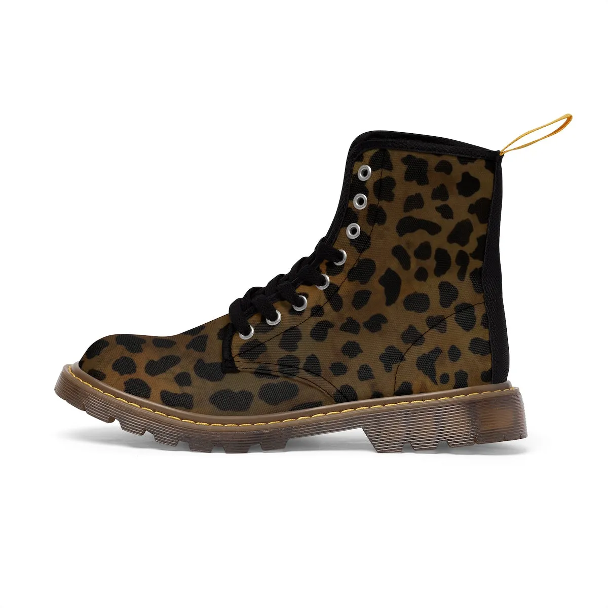 Brown Leopard Women's Boots, Animal Print Winter Laced-Up Canvas Hikers Boots For Ladies