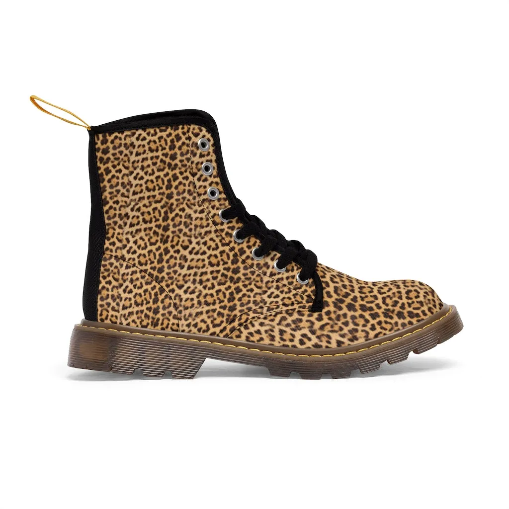 Brown Leopard Women's Canvas Boots, Best Leopard Animal Print Winter Boots For Ladies