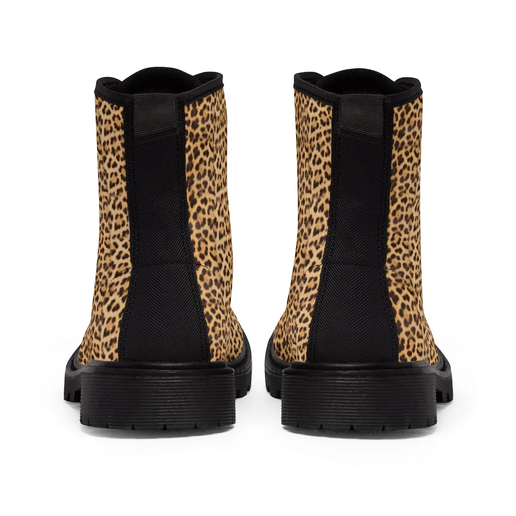 Brown Leopard Women's Canvas Boots, Best Leopard Animal Print Winter Boots For Ladies