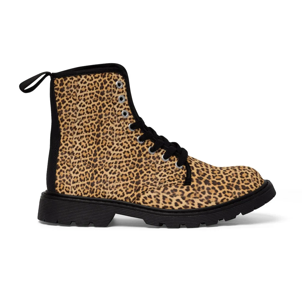 Brown Leopard Women's Canvas Boots, Best Leopard Animal Print Winter Boots For Ladies