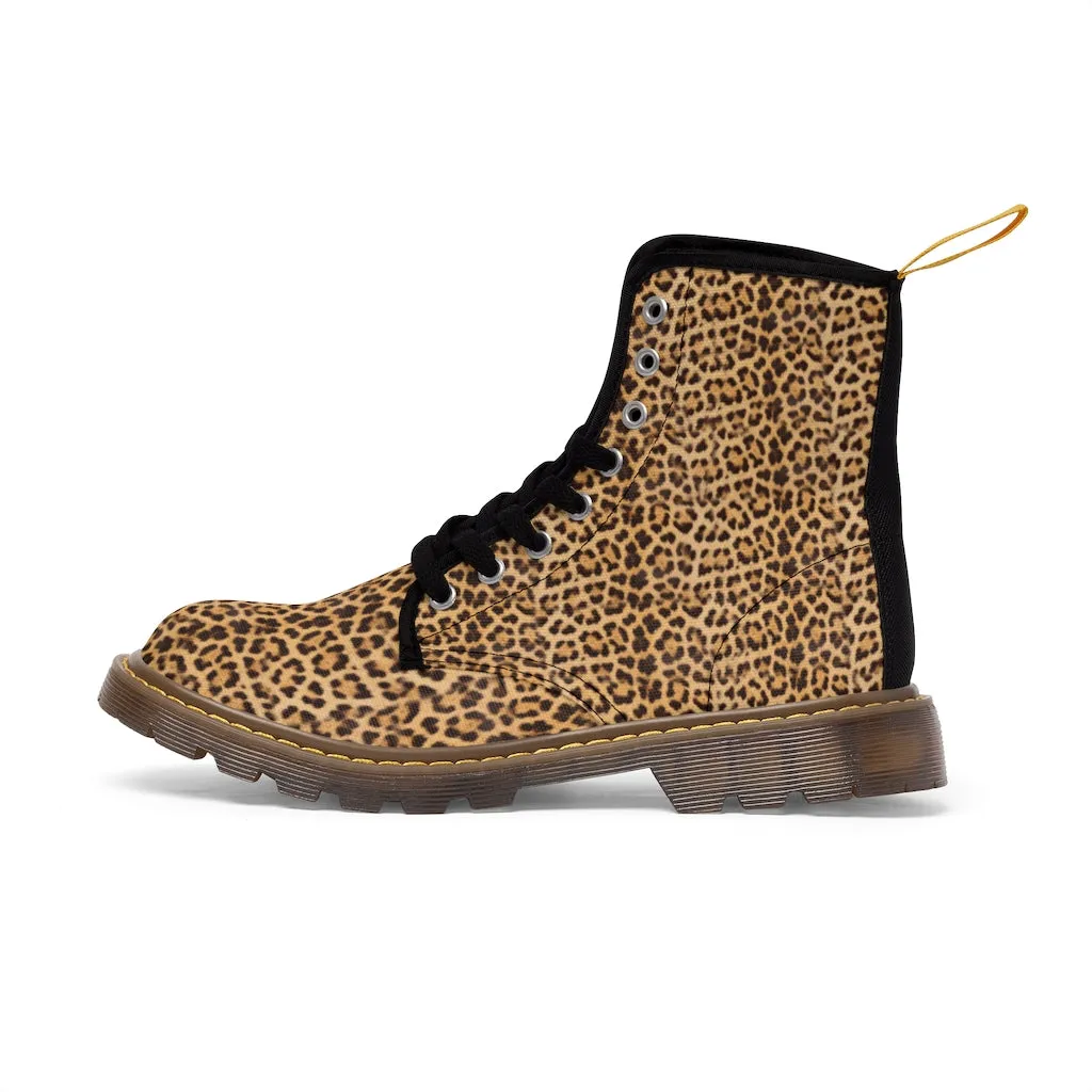 Brown Leopard Women's Canvas Boots, Best Leopard Animal Print Winter Boots For Ladies