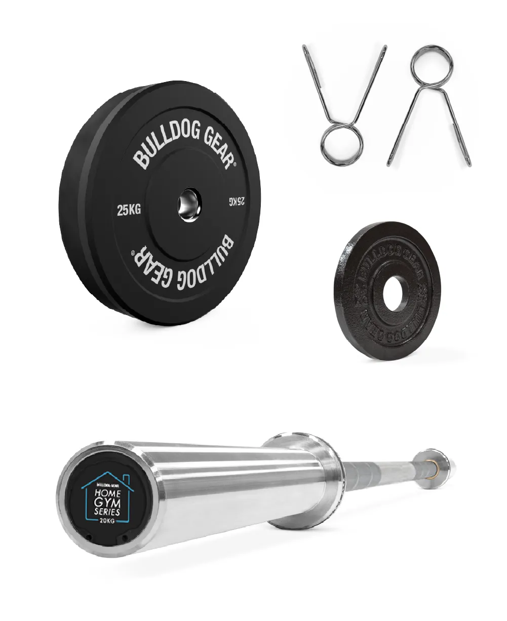 Bulldog Gear - Mens 20kg Barbell & Bumper Plate  - Home Gym Bundle