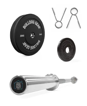 Bulldog Gear - Mens 20kg Barbell & Bumper Plate  - Home Gym Bundle