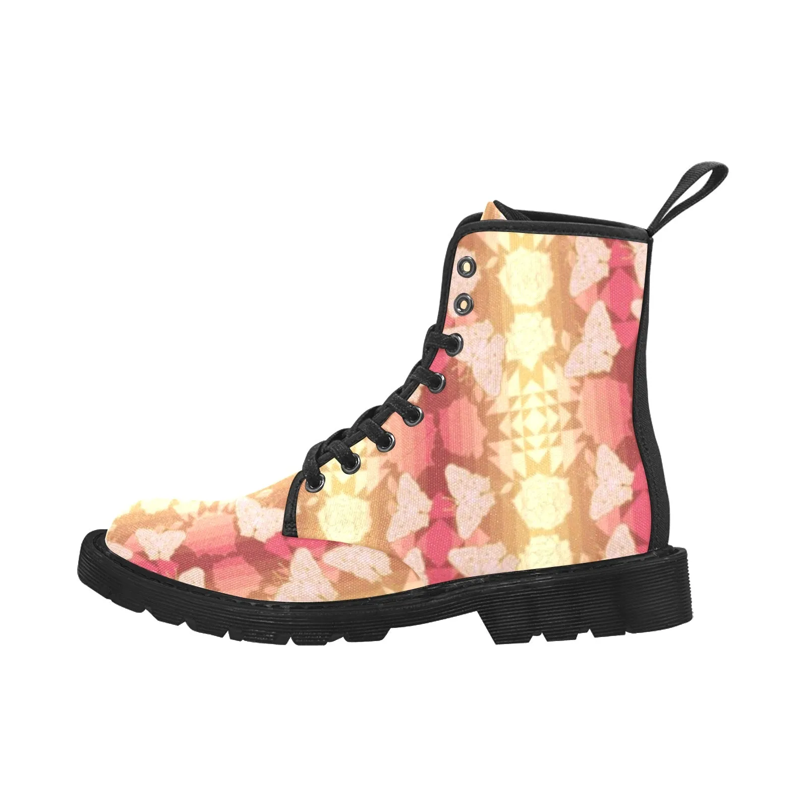 Butterfly and Roses on Geometric Boots for Men (Black)