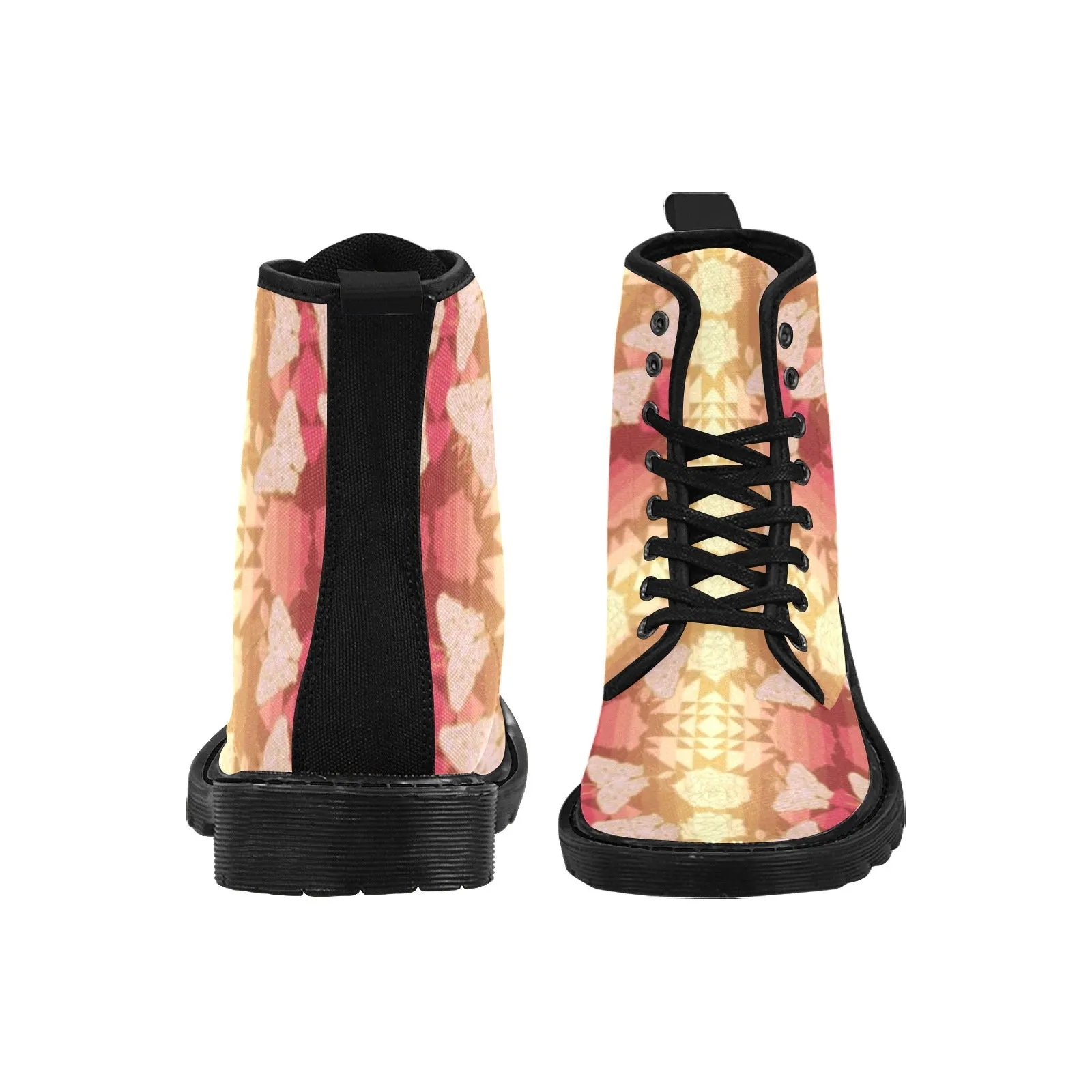 Butterfly and Roses on Geometric Boots for Men (Black)