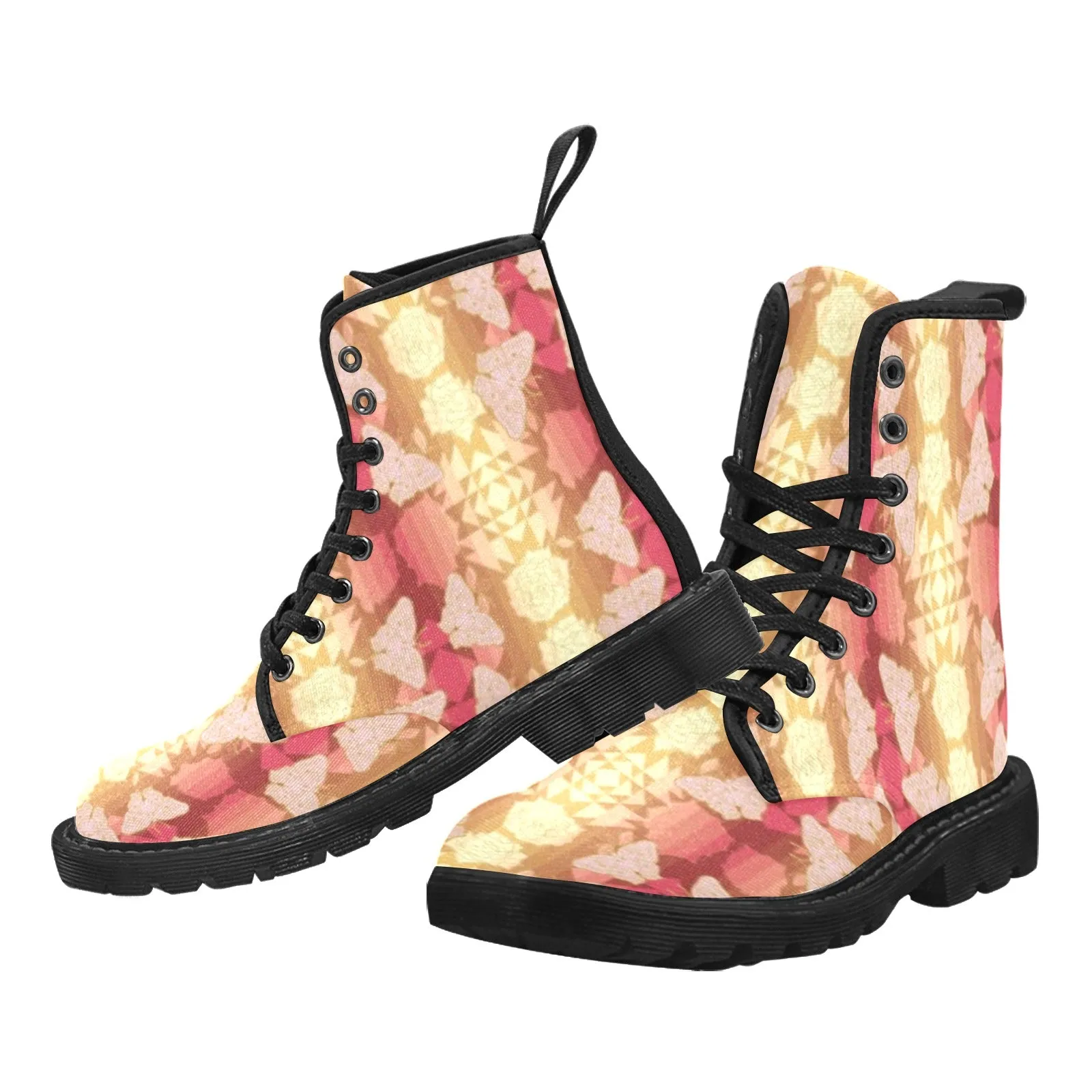 Butterfly and Roses on Geometric Boots for Men (Black)