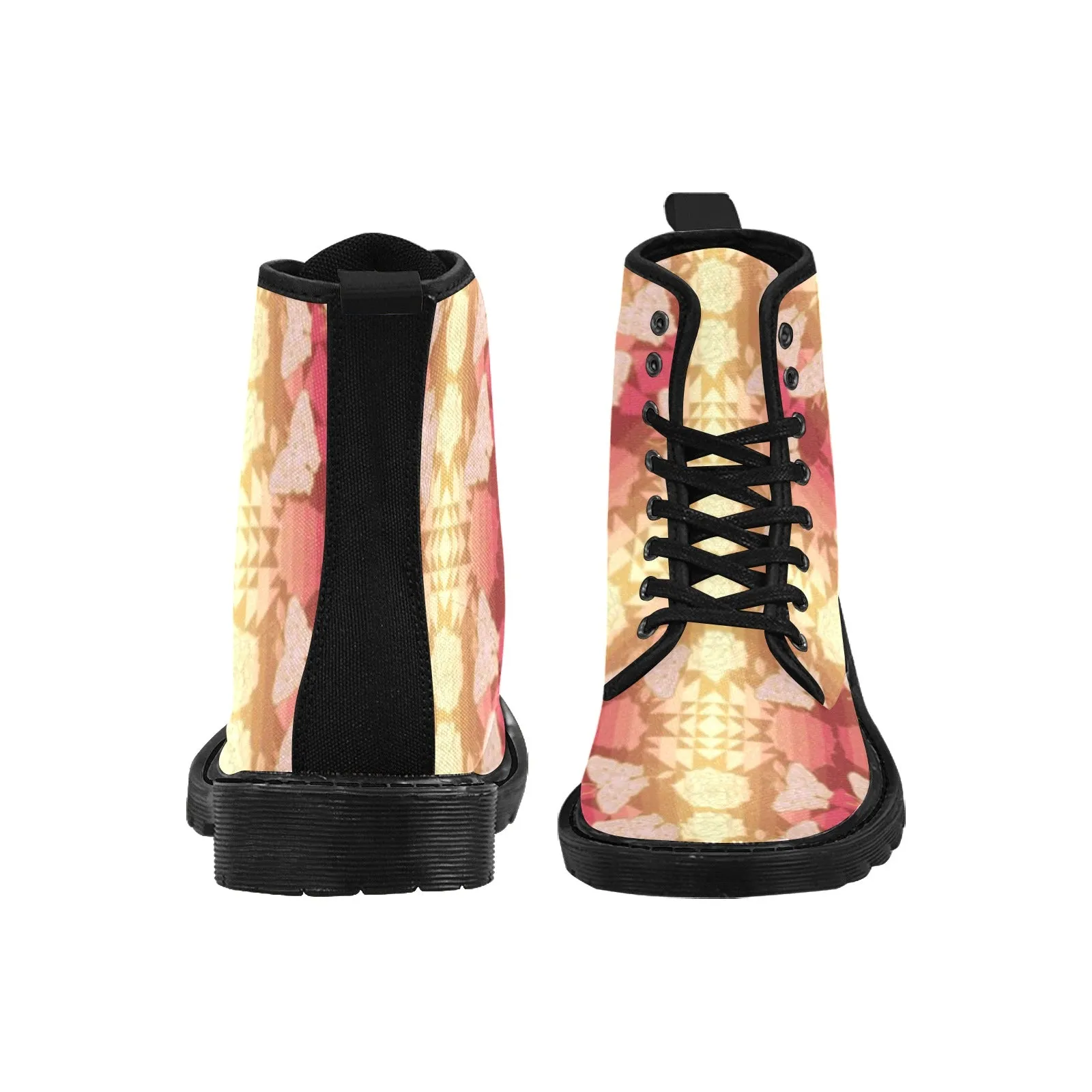 Butterfly and Roses on Geometric Boots for Women (Black)