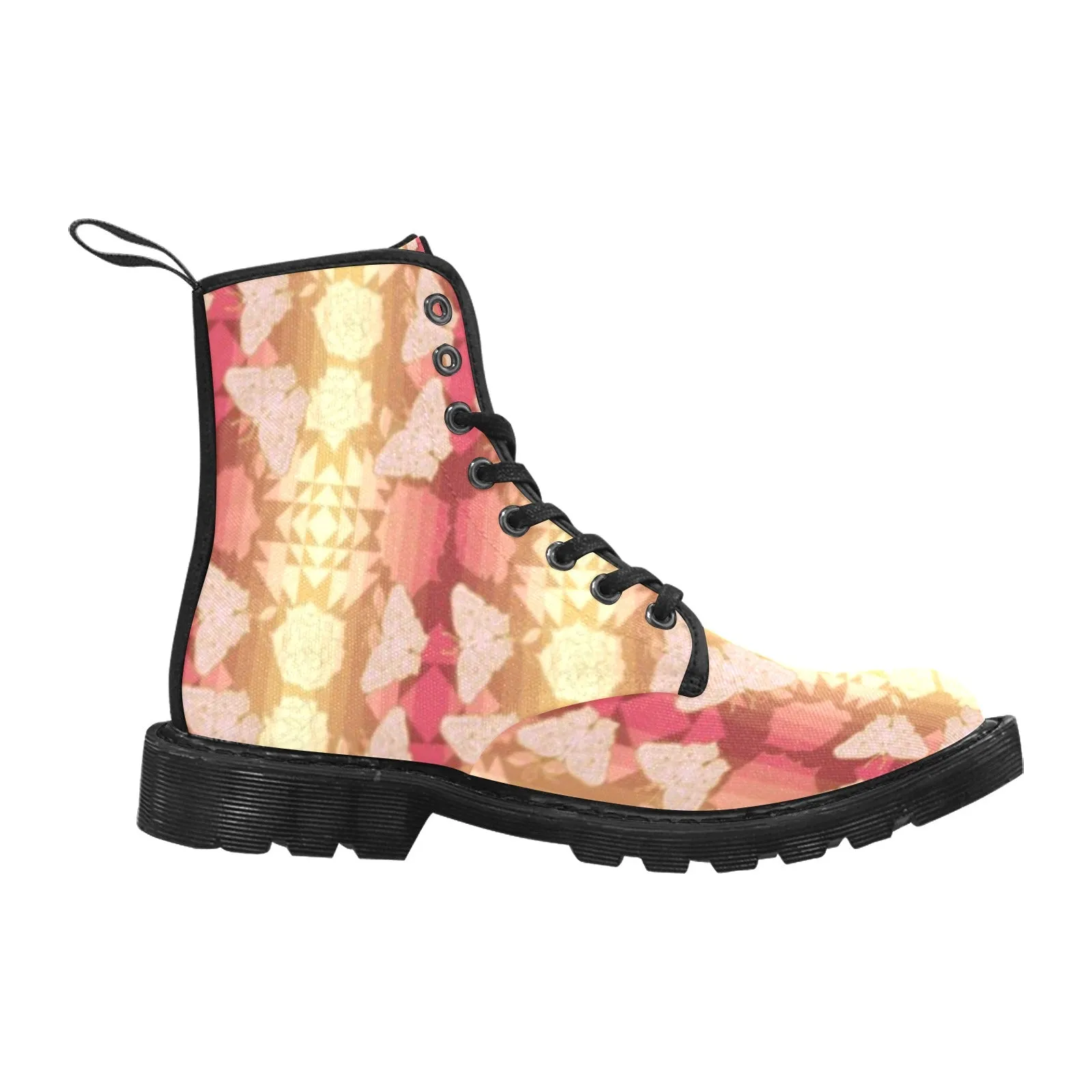 Butterfly and Roses on Geometric Boots for Women (Black)