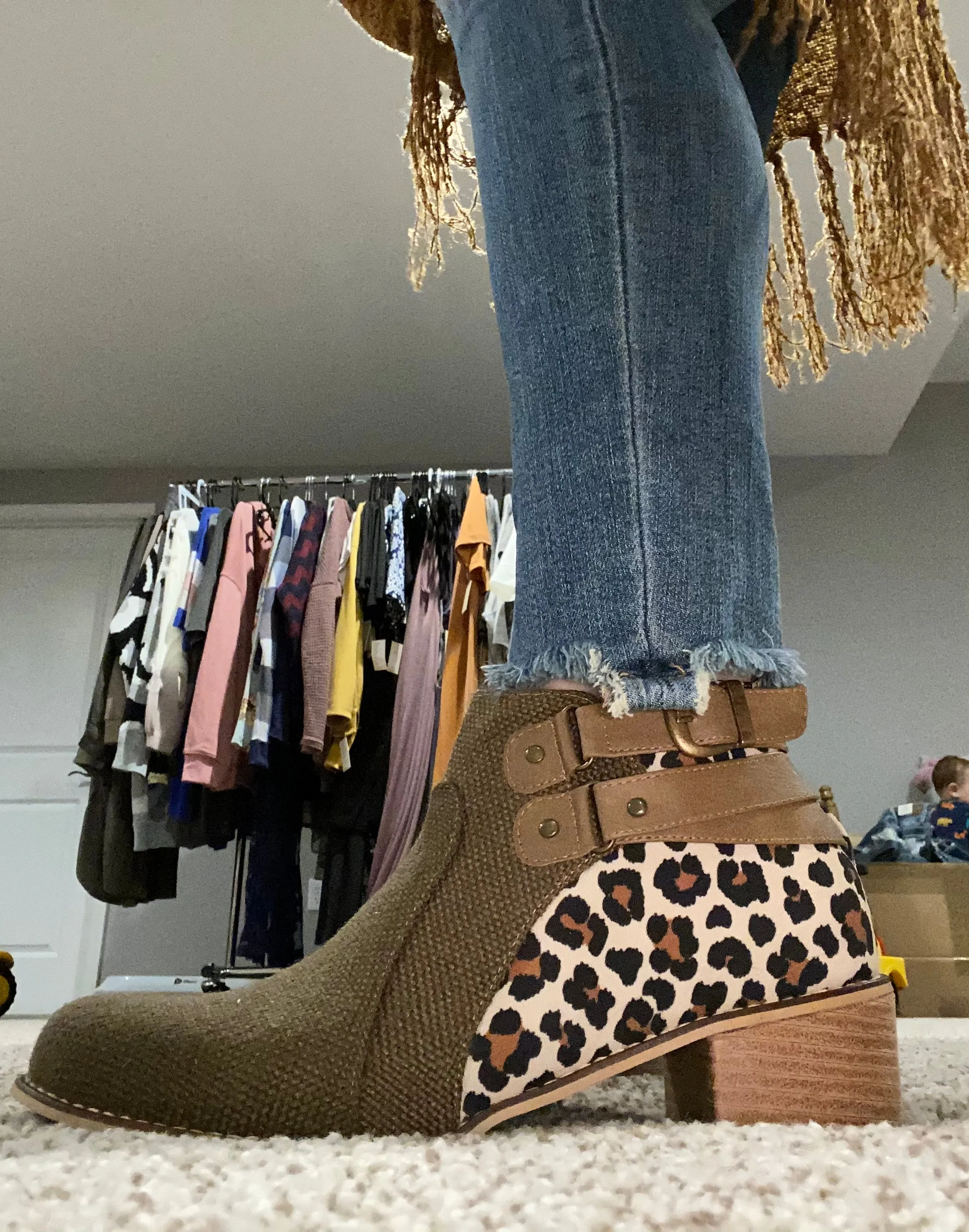 Canvas/leopard booties