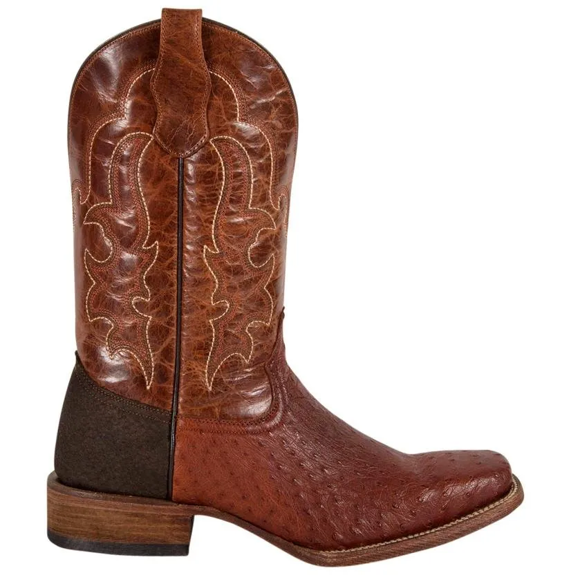 Corral Men's Ostrich Neck Full Quill Square Toe Brown Cowboy Boots, 8.5