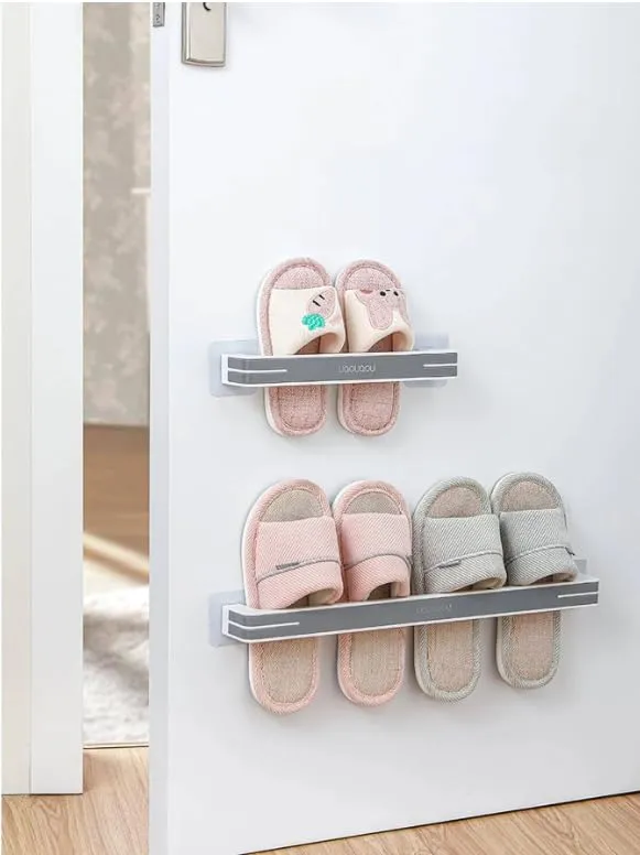 COSKIRA Shoe Rack Slipper Holder Wall-Mounted Bathroom Punch-Free Bathroom 2-Pair Shoe Hanger Organizer Hanger Shoe Rack Towel Rack Can Save Space, Home Kitchen Supplies Storage Organizer-Grey