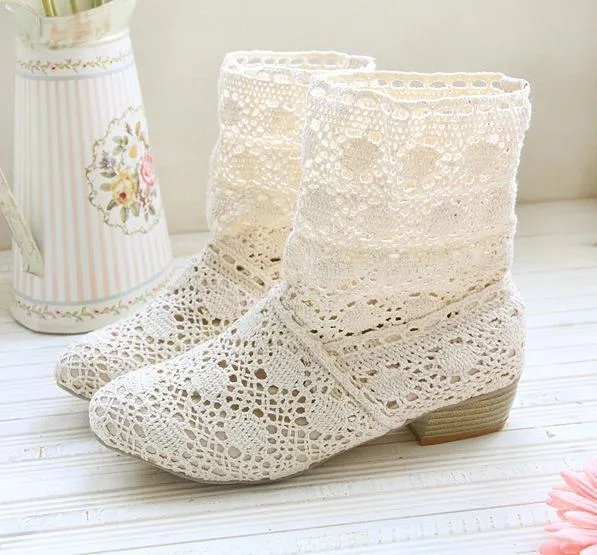 crochet summer boots bootie in 2017 with the new shoes, lace openwork crochet boots, Plus size , hollow fashion women boots