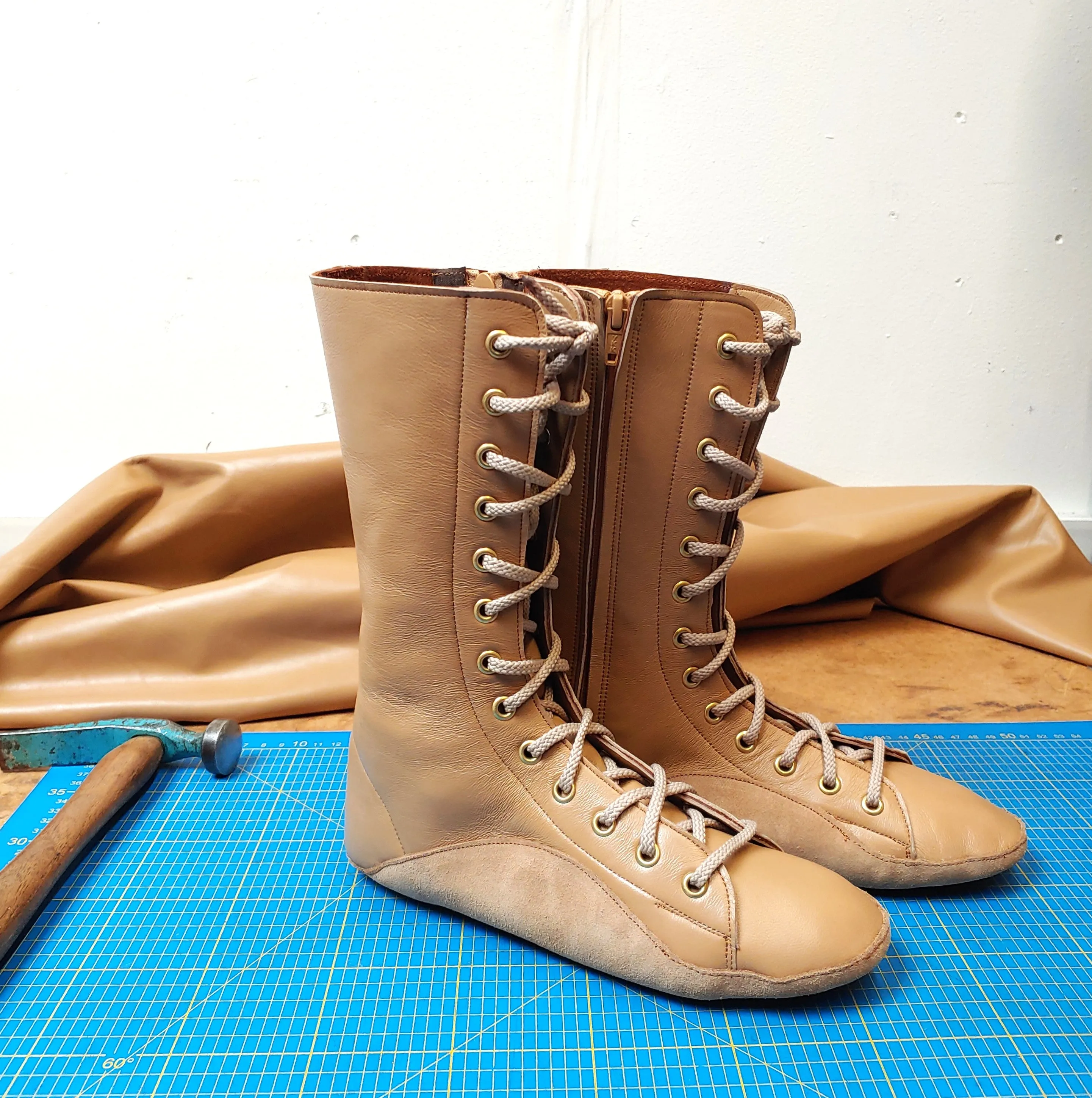 CUSTOM MADE Beige/Camel Tightrope Extra Hi-Top Boots