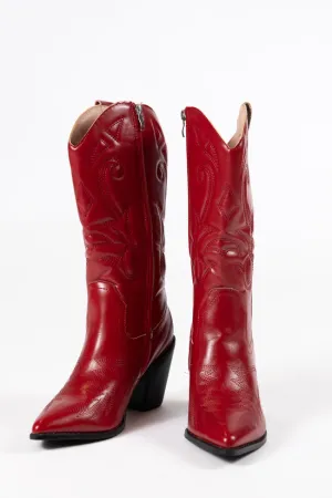 Daelyn Red Leather Cowboy Boots