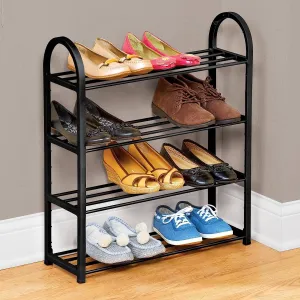 Dalak Arts Shoe Rack Storage Organizer 4 Tier Free Standing Metal Shoe Shelf Compact Shoe Organizer Shelf for Floor, Bedroom Hallway Living Room Black