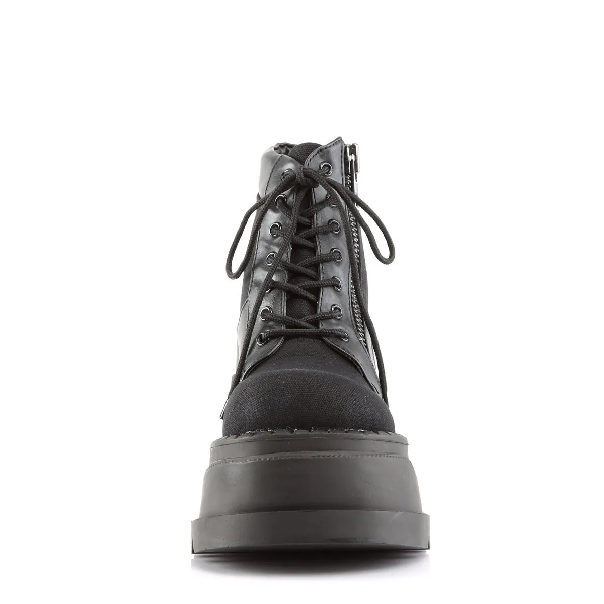 Demonia STOMP-10 | Black Canvas & Vegan Leather Ankle Boots