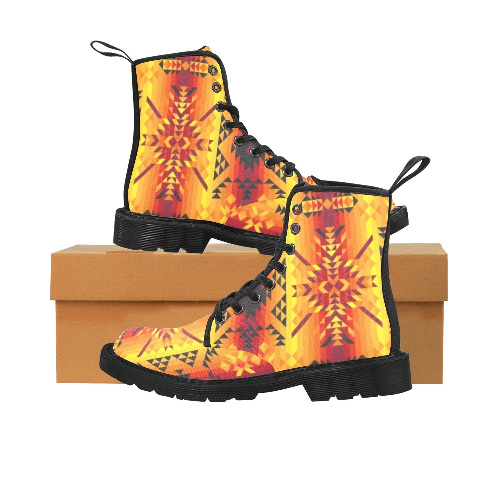 Desert Geo Yellow Red Boots for Men (Black)