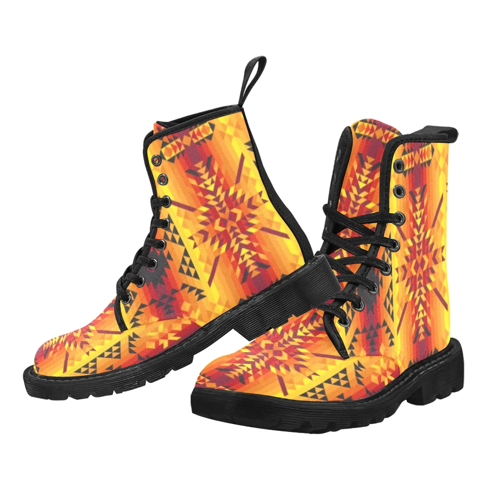 Desert Geo Yellow Red Boots for Women (Black)