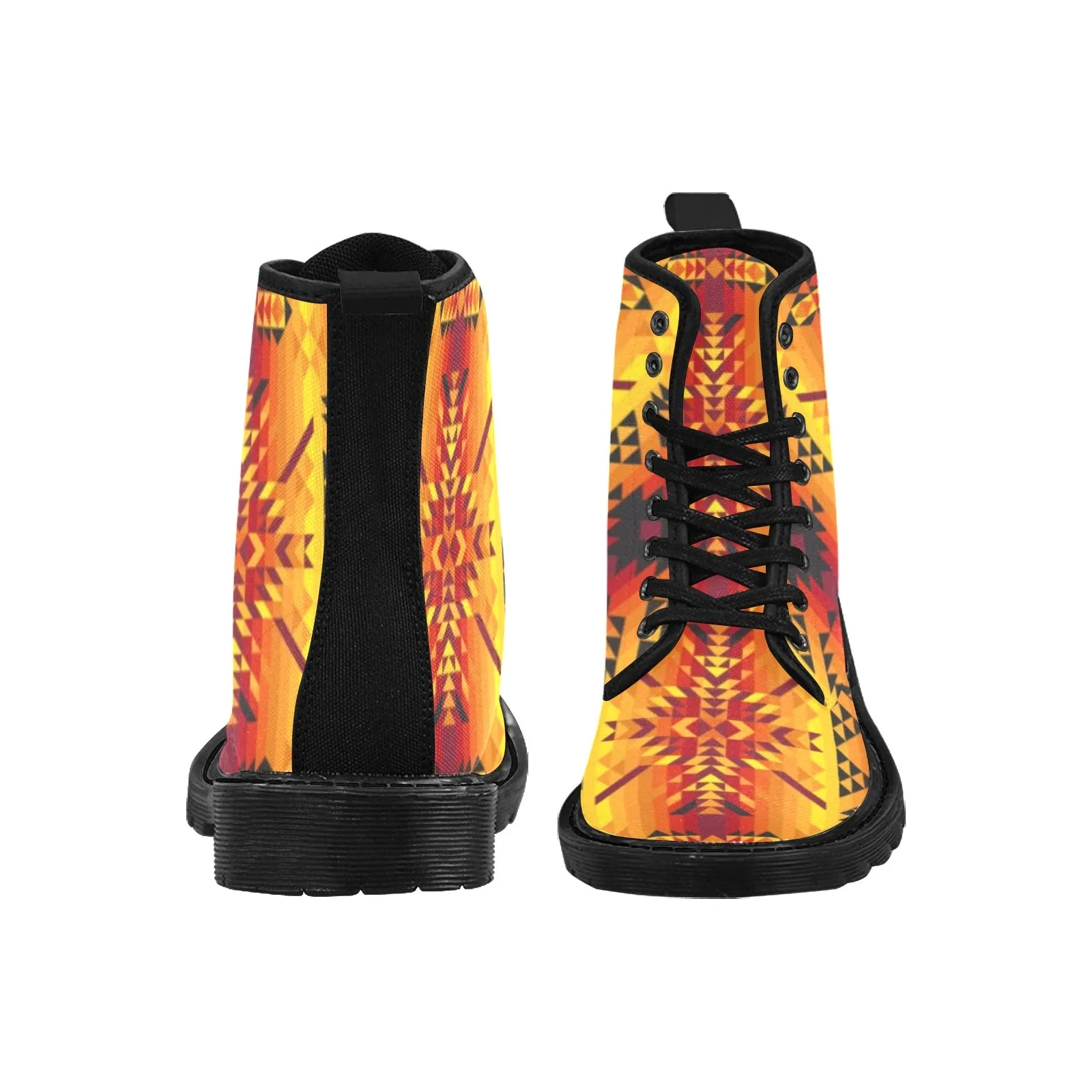 Desert Geo Yellow Red Boots for Women (Black)