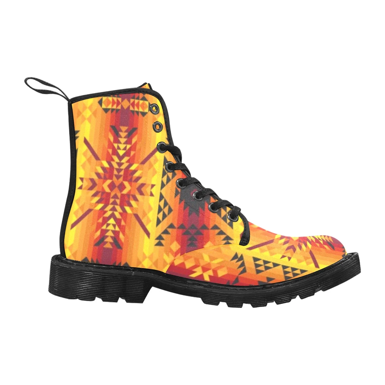 Desert Geo Yellow Red Boots for Women (Black)