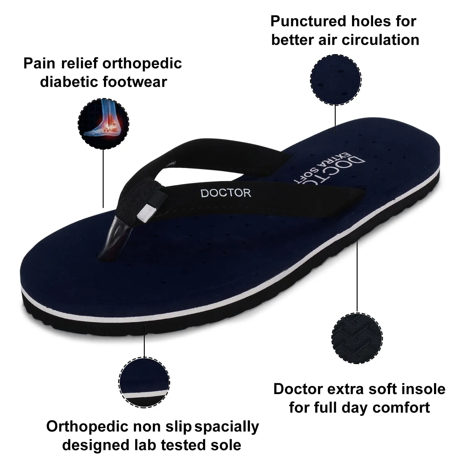 DOCTOR EXTRA SOFT House Slipper for Women's Care Dr Orthopaedic Super Comfort Fitting Flat Cushion Chappal Flip-Flop for Ladies and Girl’s OR-D-19-NAVY-7 UK