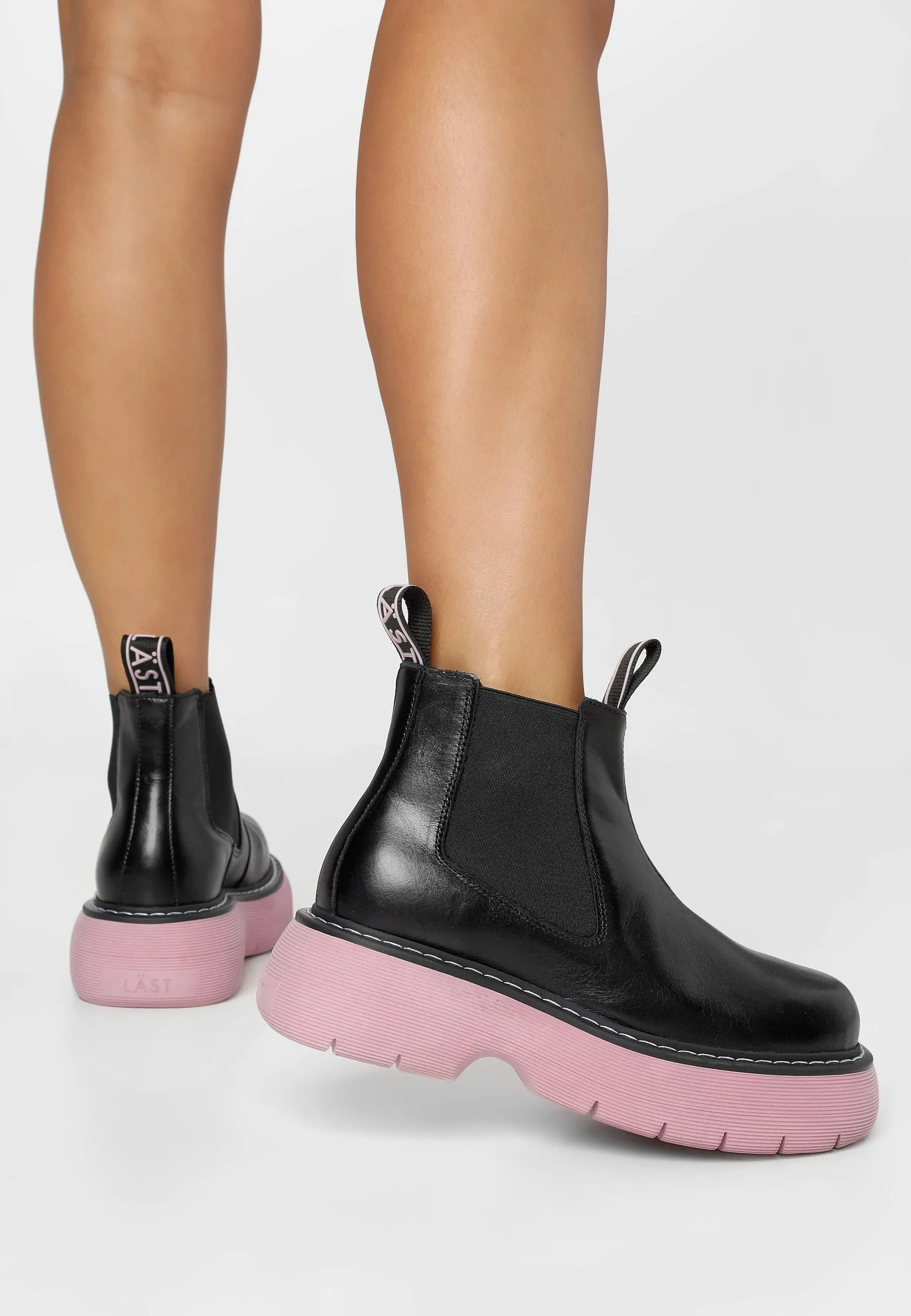 Ella Black Pink Leather Chelsea Boots