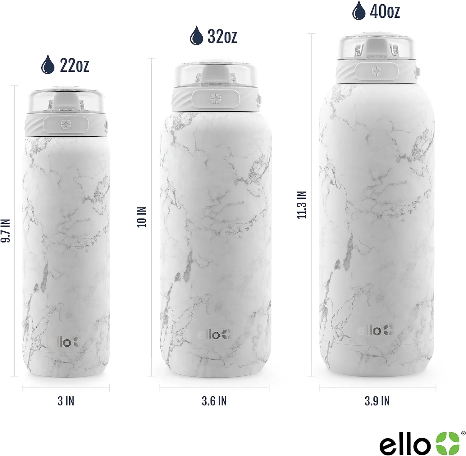 Ello stainless steel water bottle with straw leakproof and reusable