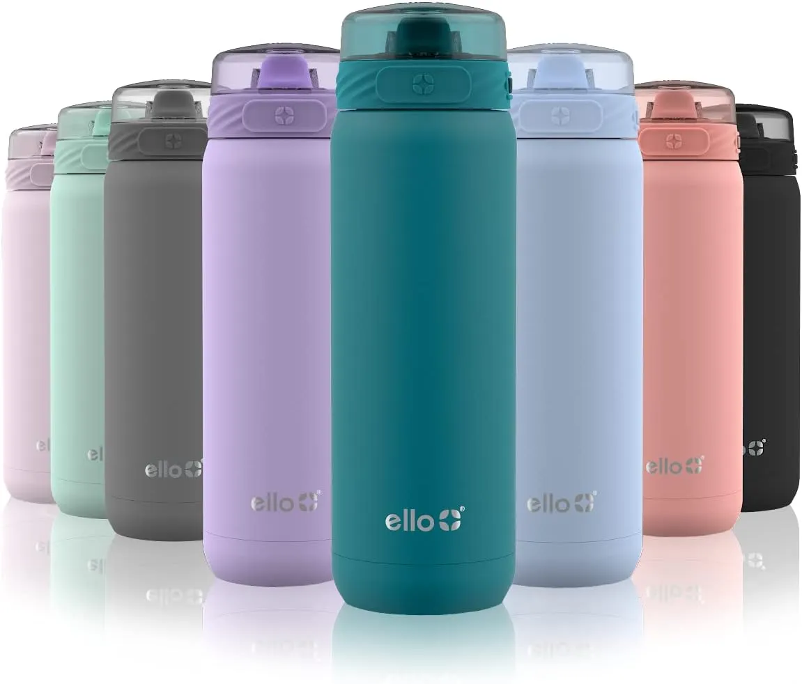 Ello stainless steel water bottle with straw leakproof and reusable