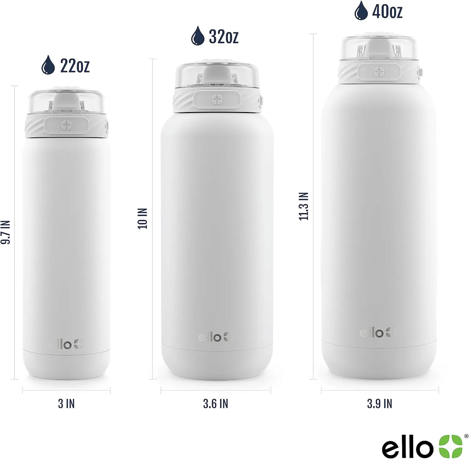 Ello stainless steel water bottle with straw leakproof and reusable