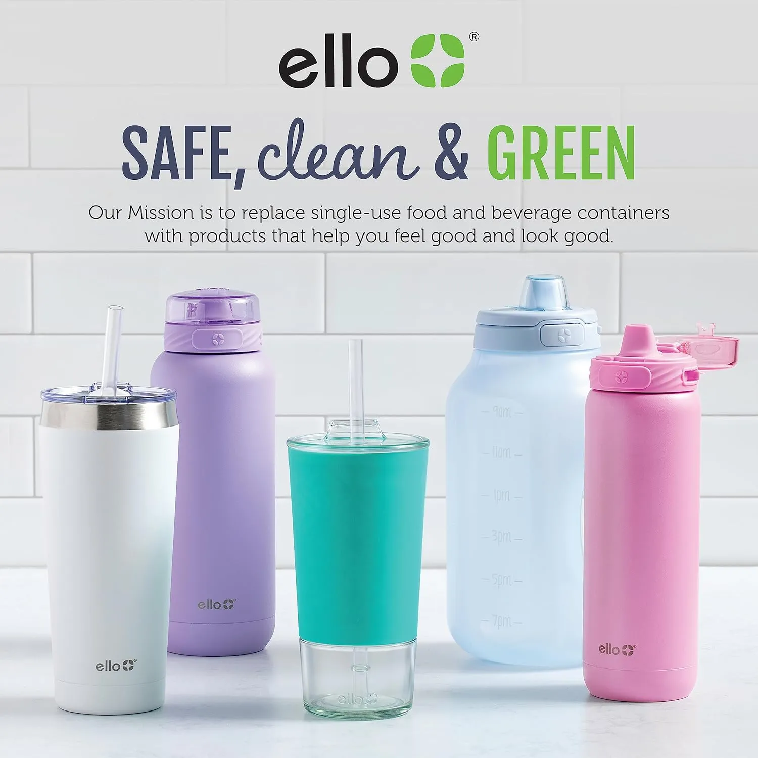 Ello stainless steel water bottle with straw leakproof and reusable