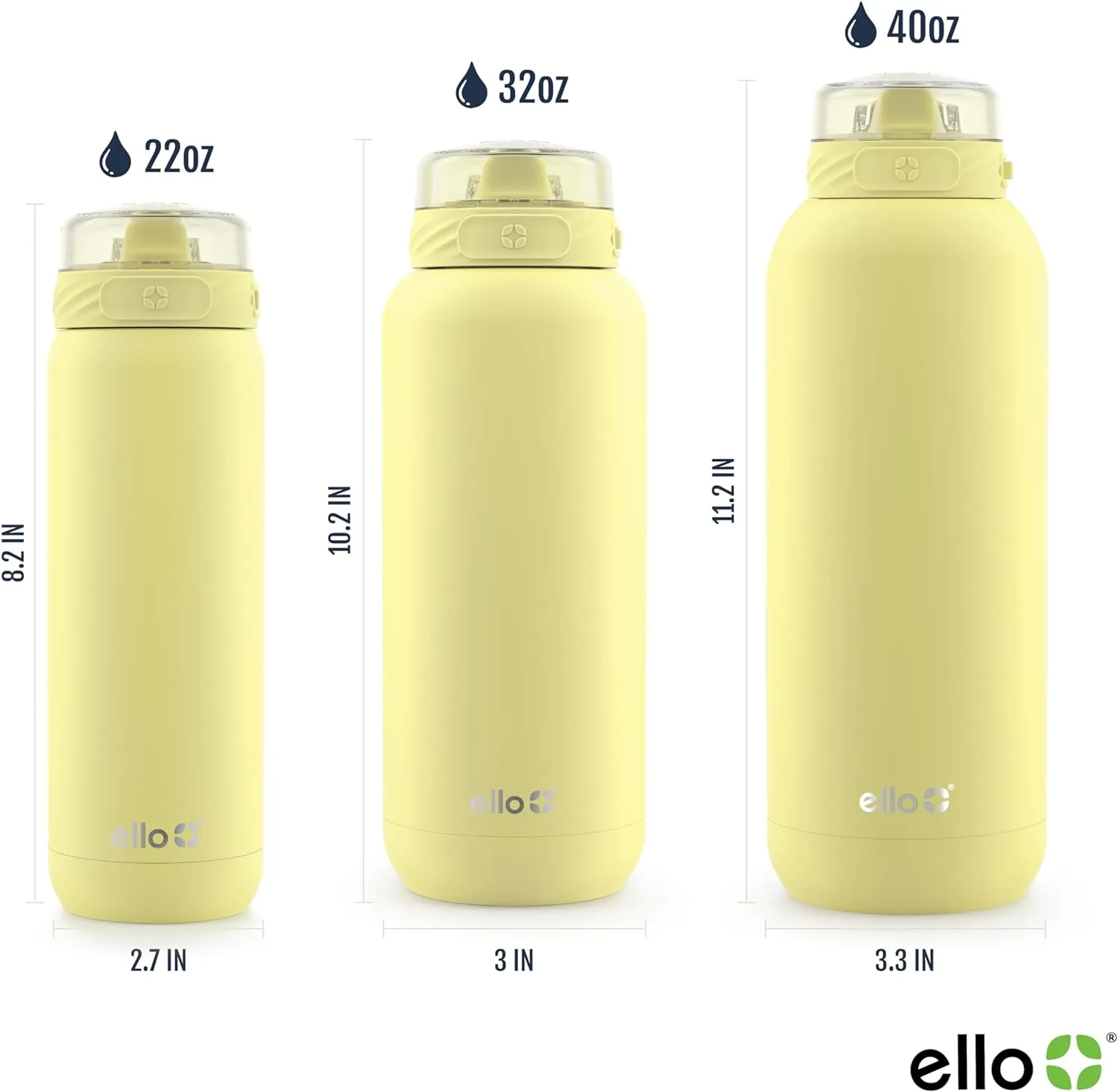 Ello stainless steel water bottle with straw leakproof and reusable