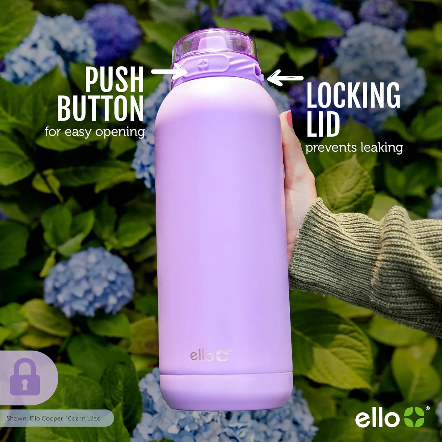 Ello stainless steel water bottle with straw leakproof and reusable