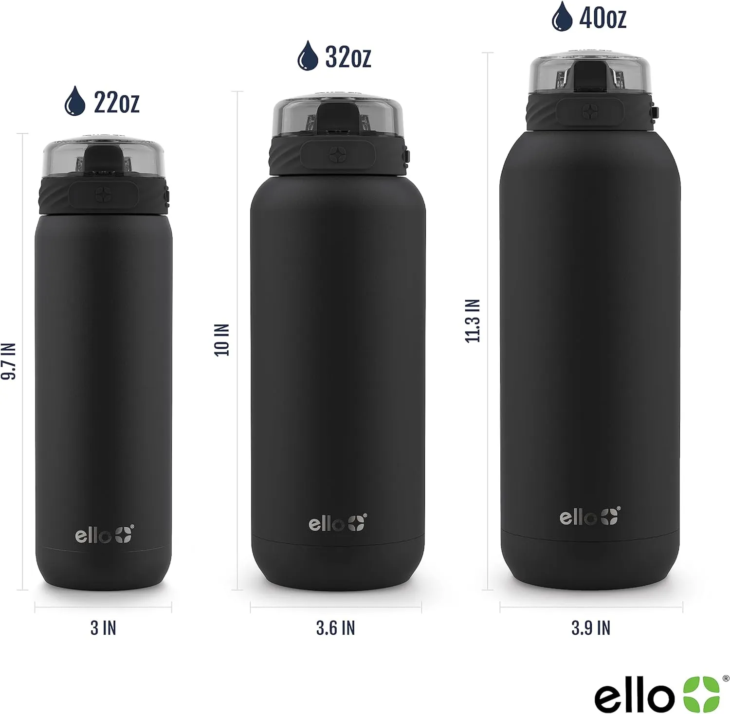 Ello stainless steel water bottle with straw leakproof and reusable