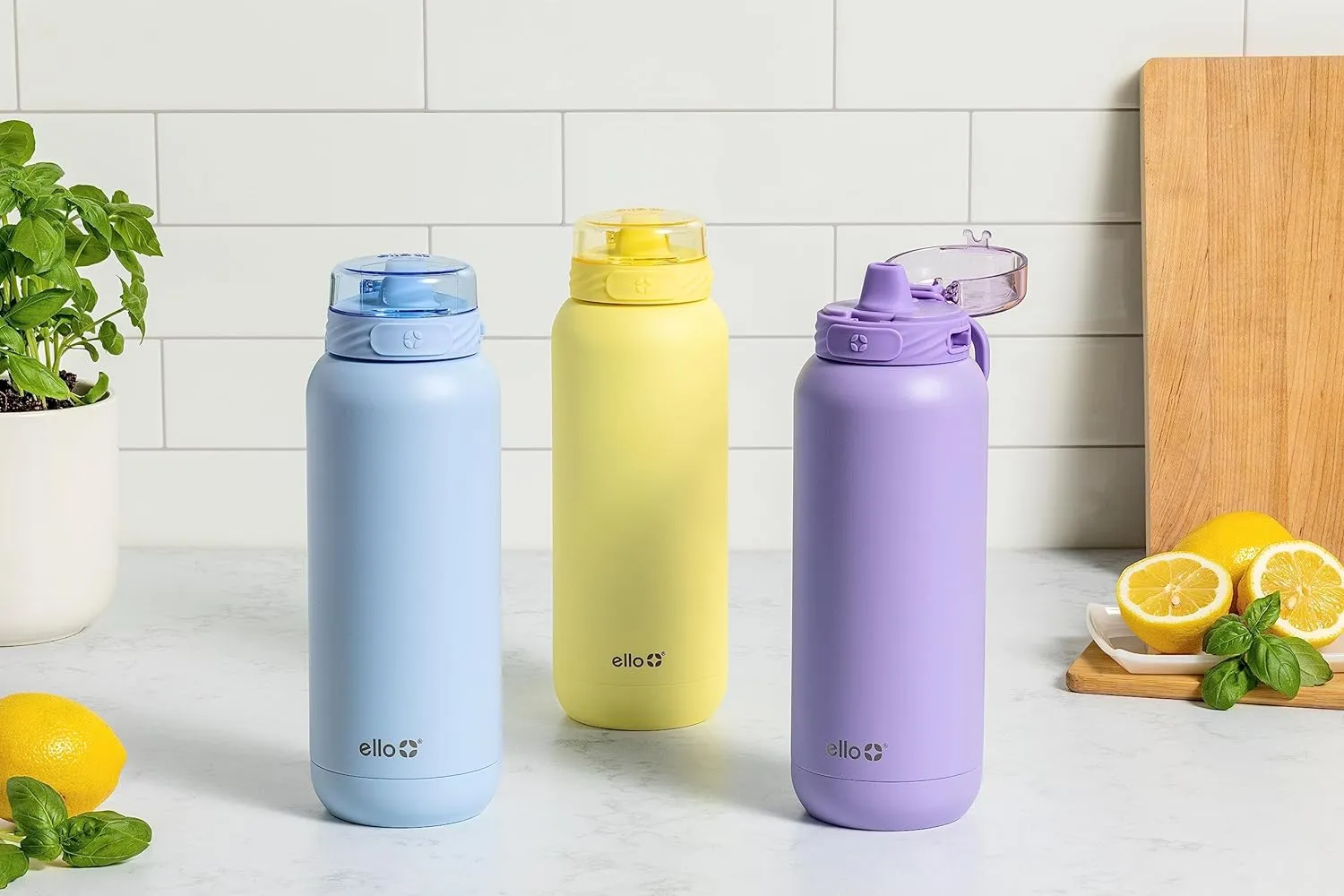 Ello stainless steel water bottle with straw leakproof and reusable