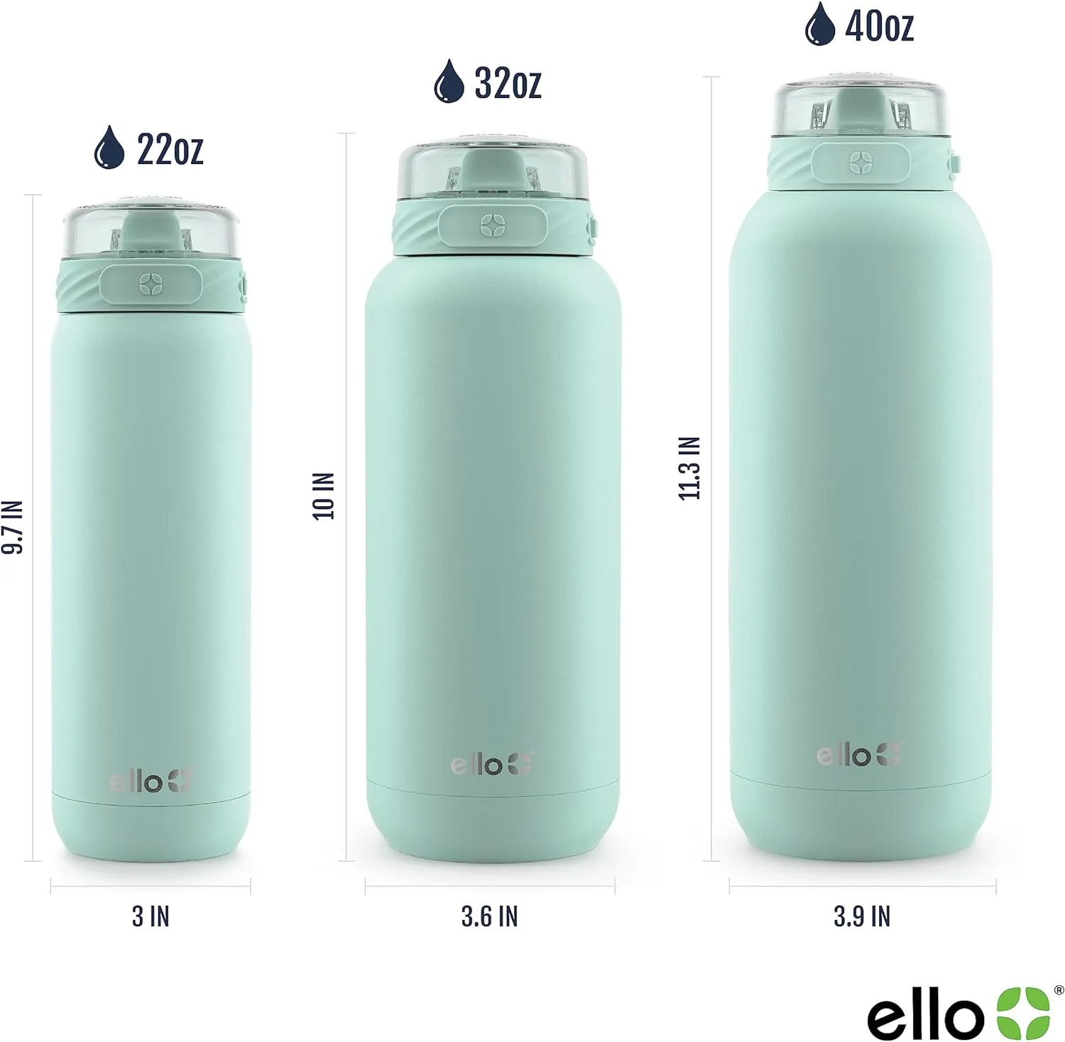 Ello stainless steel water bottle with straw leakproof and reusable