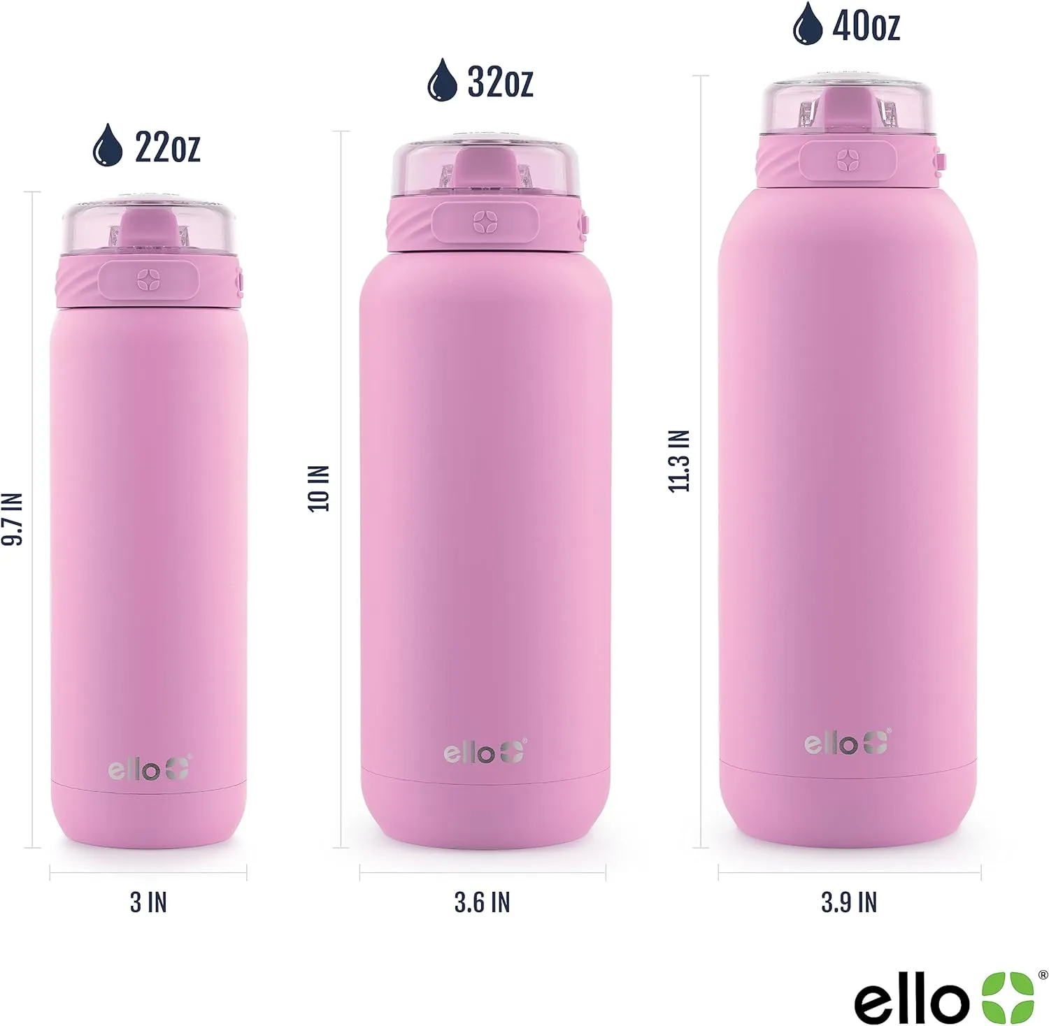 Ello stainless steel water bottle with straw leakproof and reusable