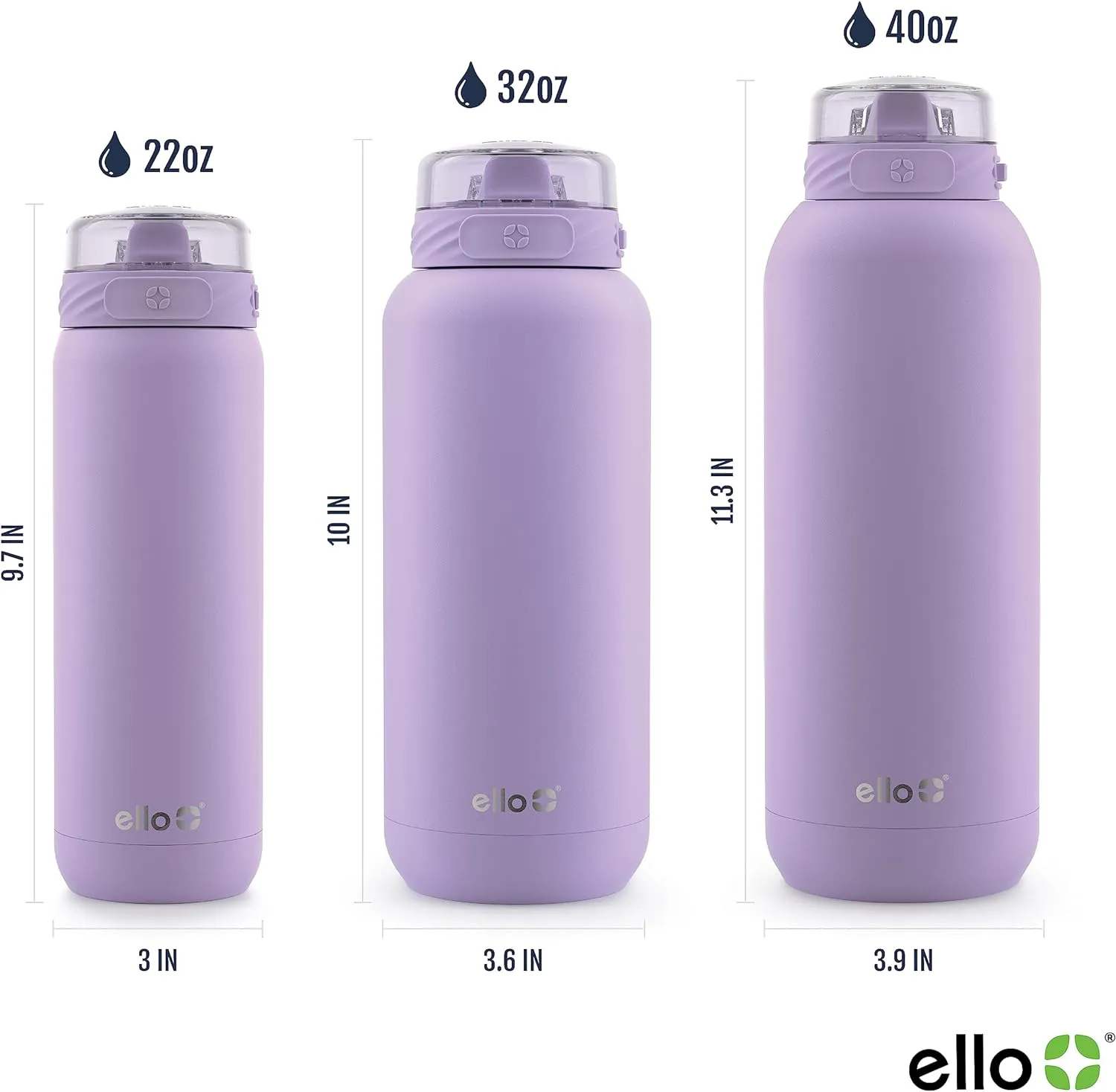 Ello stainless steel water bottle with straw leakproof and reusable