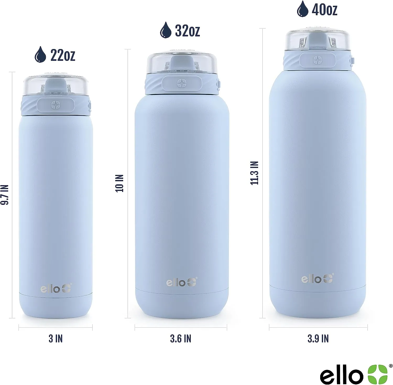 Ello stainless steel water bottle with straw leakproof and reusable