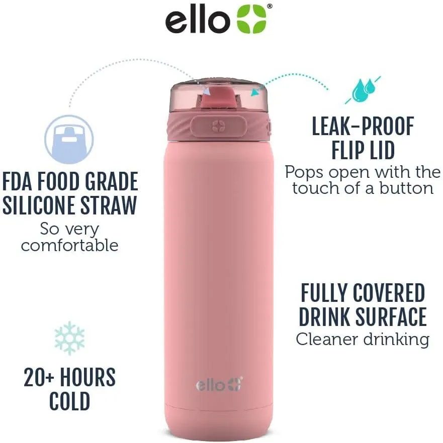 Ello stainless steel water bottle with straw leakproof and reusable